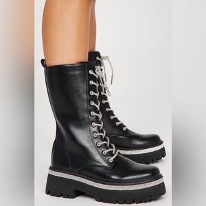 Wild Diva Khloe Rhinestone Booties Crystal Lace Combat Boots Black Goth Punk 7.5